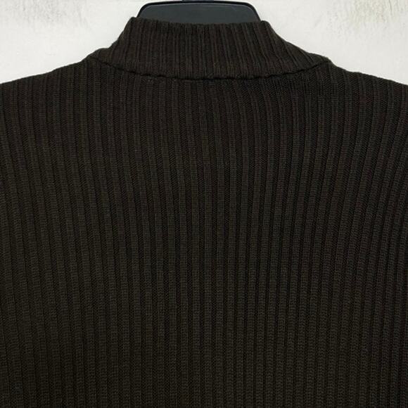 Vintage 90s Y2K Chocolate Brown Faux Fur Ribbed Knit Zip Up Sweater Cardigan Lg - Picture 10 of 15